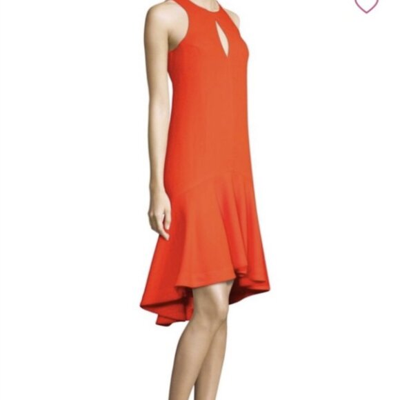 Trina Turk PETAL Lady Bug Coral Red Orange Crepe Sleeveless Keyhole Dress Sz 6 - Picture 1 of 16